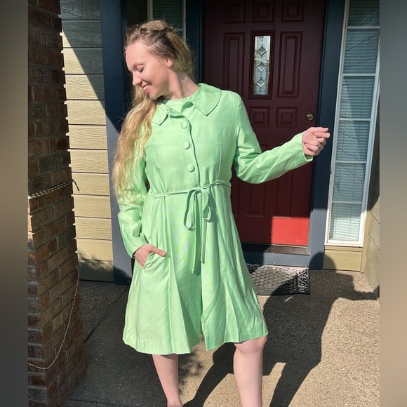 60s MOD Mint Green EMMA DOMB Dress / Coat Set - Vintage 1960s Dress size 14 - Picture 9 of 10